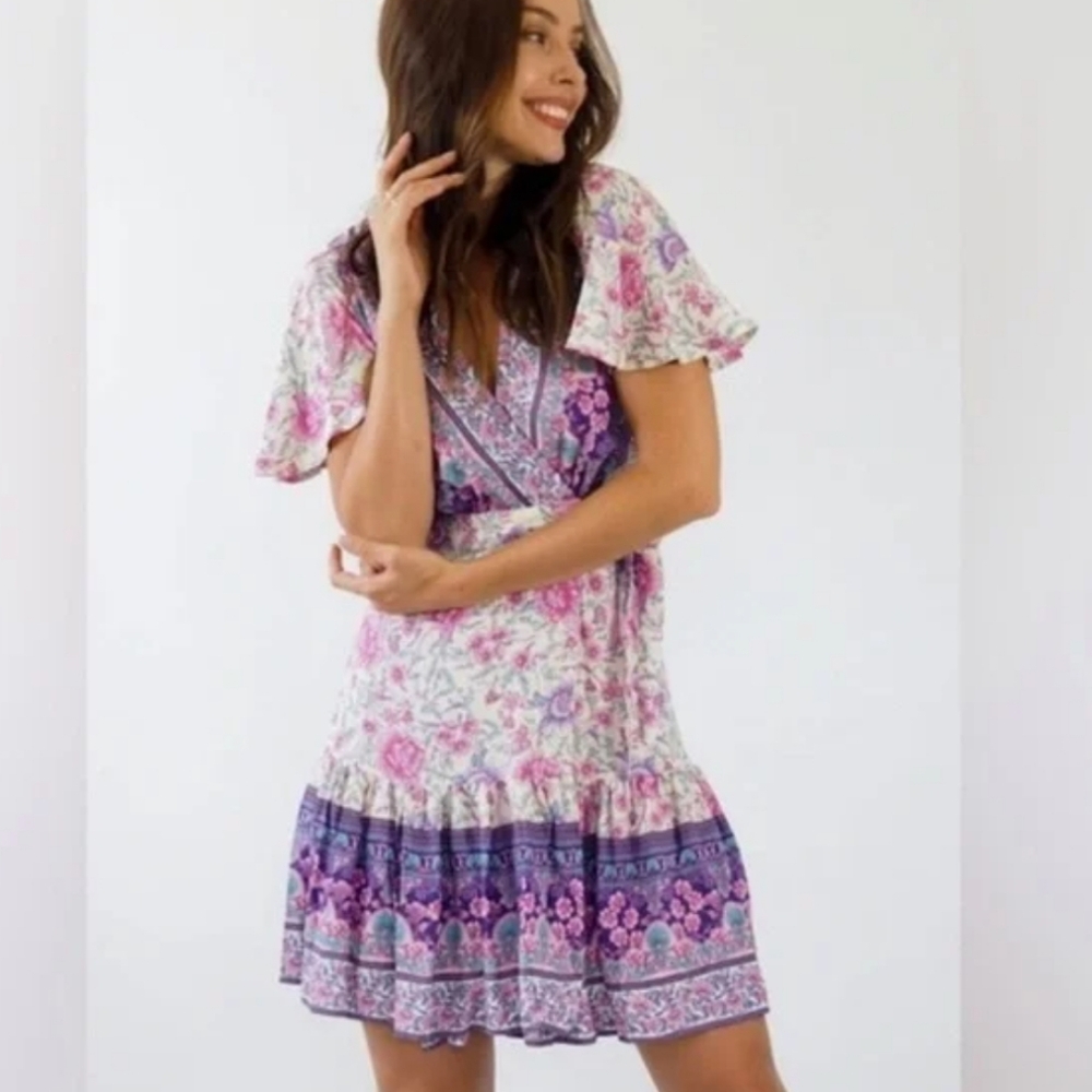 Salty Bright Boho Printed Wrap Dress 8 - Picture 2 of 16